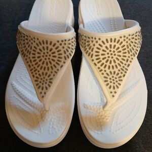 Crocs Monterey diamonte duel comfort white sandals with silver bling detail